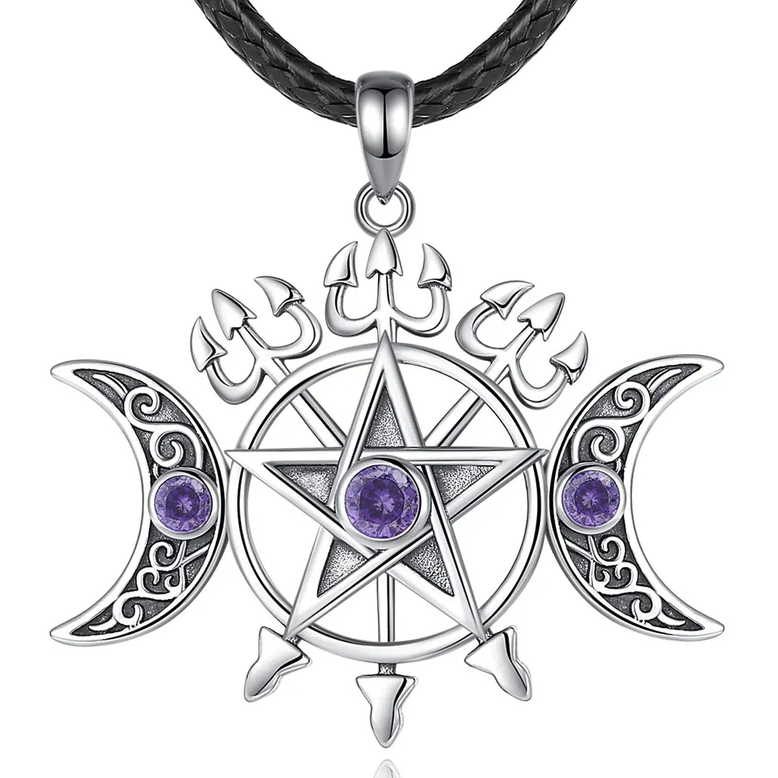 Triple Moon Pentagram Necklace Witch Jewelry-MoonChildWorld
