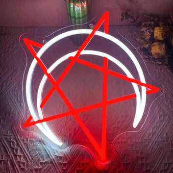 Witchcraft Moon and Pentagram LED Neon Light Sign Inverted Pentagram Neon Sign Gothic Wall Decor