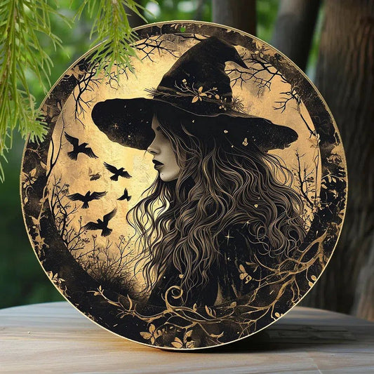Gothic Witch Metal Sign Halloween Decor