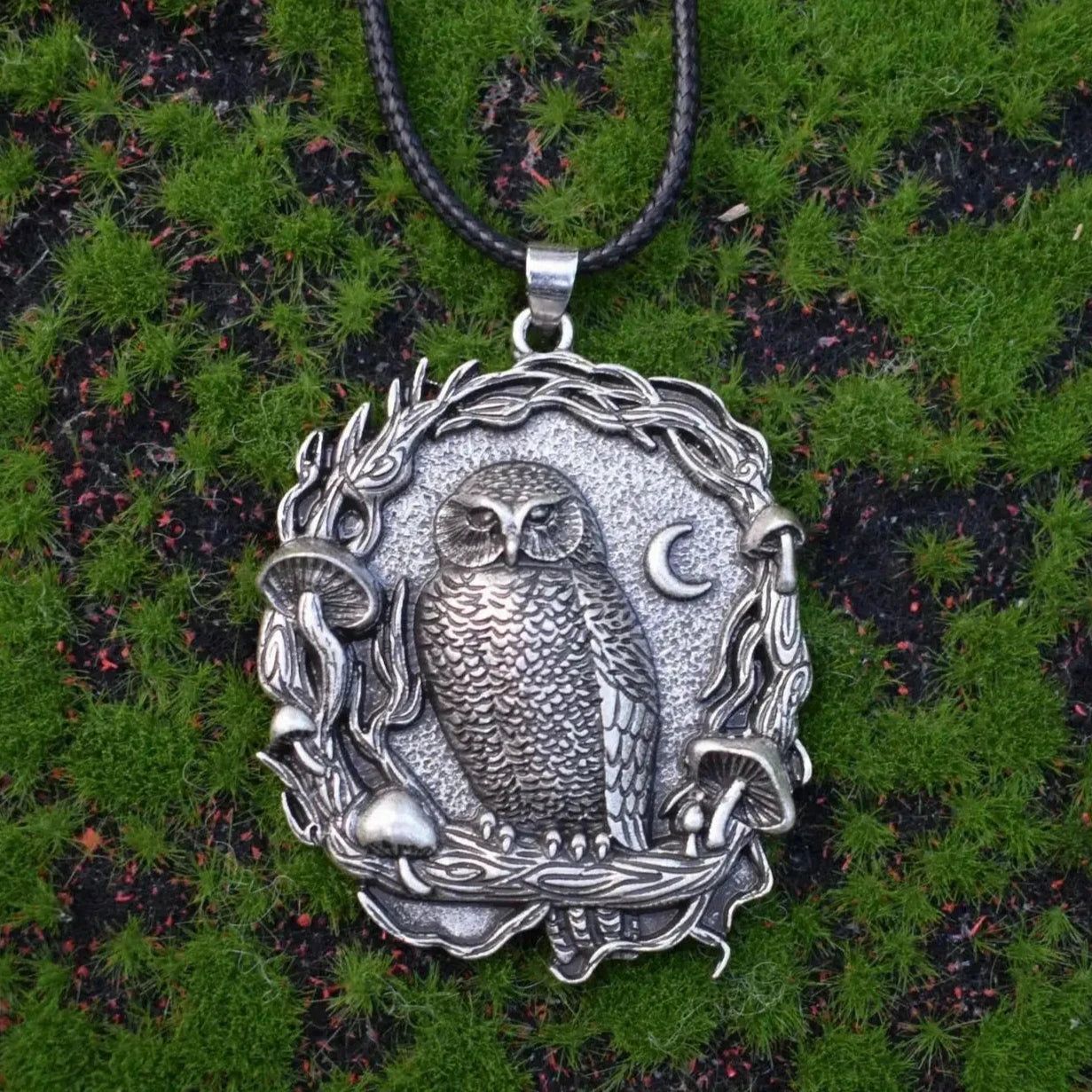 Moon and Owl Necklace Witchy Owl Necklace-MoonChildWorld