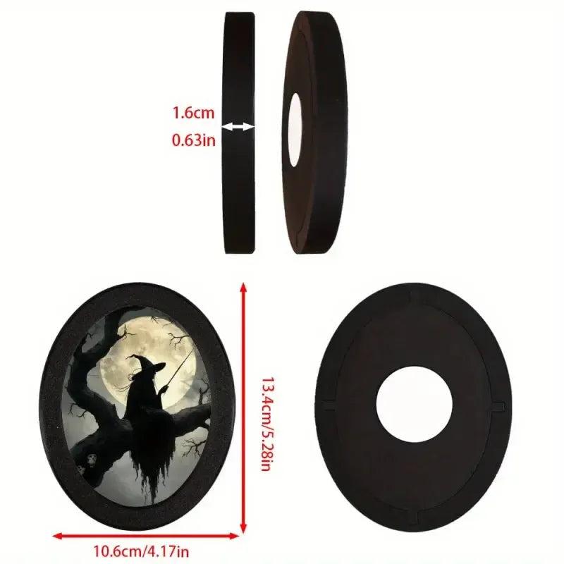 Witch Silhouette Halloween Wall Art - Moon Witch Wooden Oval Frame - Gothic Wall Decoration-MoonChildWorld