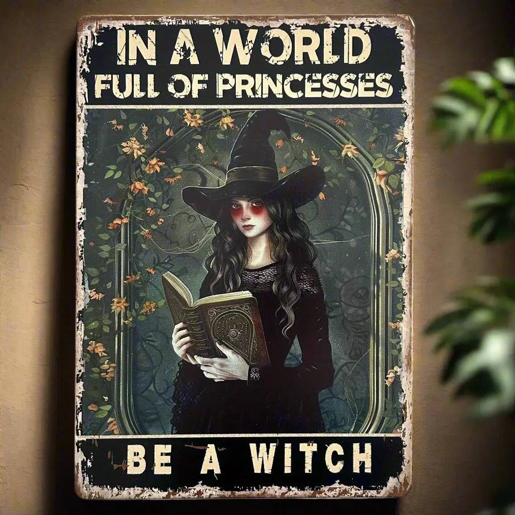 Spooky Witch Metal Sign Witchy Wall Art for Halloween Decoration-MoonChildWorld