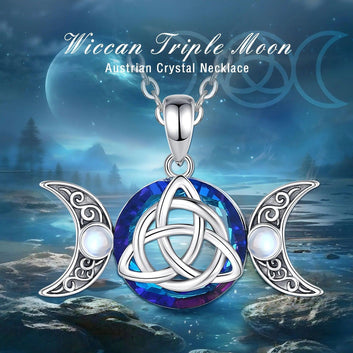 Celtics Triple Moon Goddess Necklace Witch Knot Amulet Witchcraft Jewelry