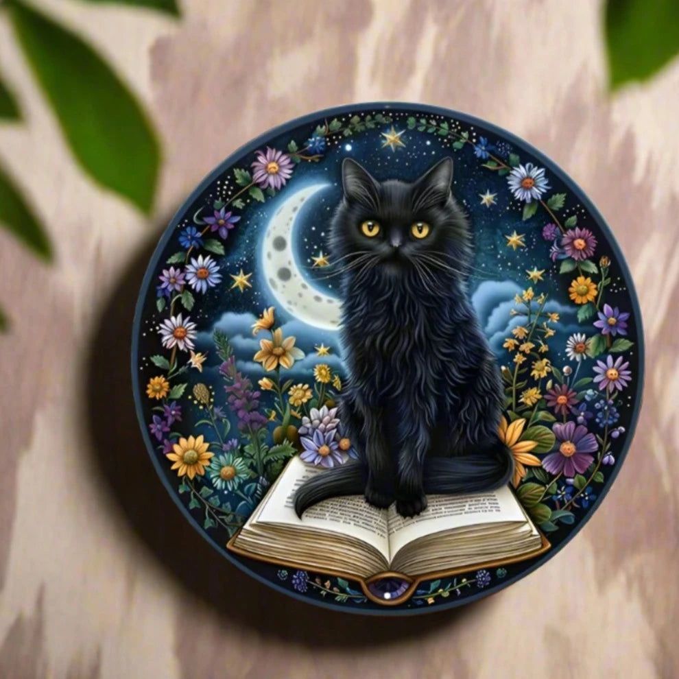 Moon Black Cat Metal sign Aesthetic Decor-MoonChildWorld