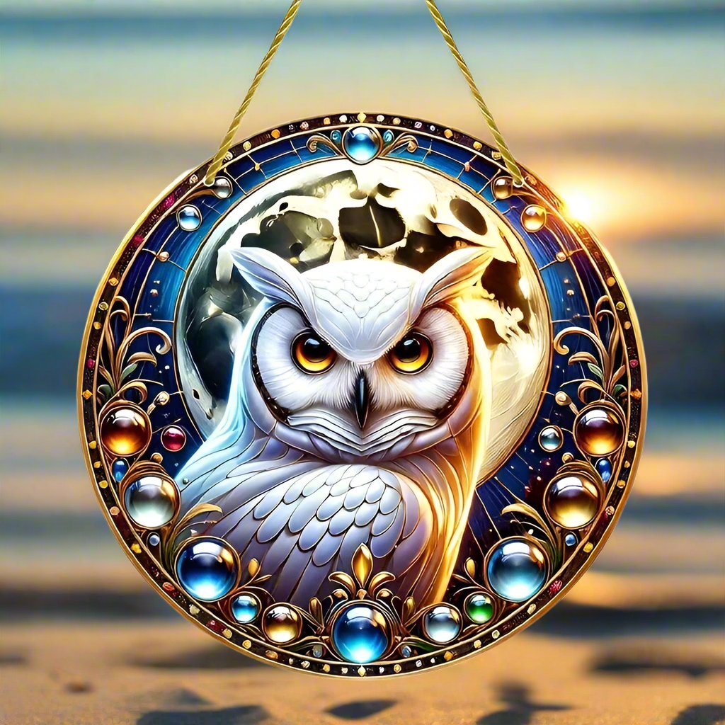 Glamorous Owl Suncatcher Moon Owl Hanging Ornament Window Decorations-MoonChildWorld