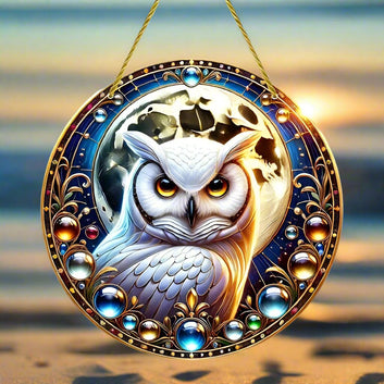 Glamorous Owl Suncatcher Moon Owl Hanging Ornament Window Decorations