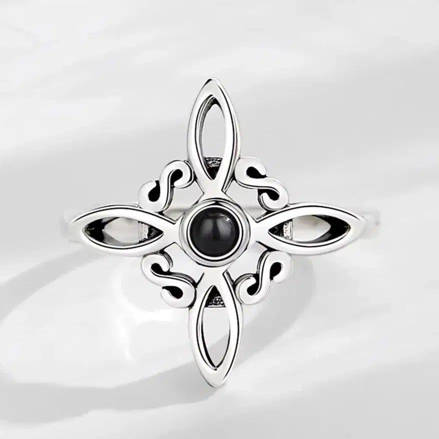 Witche Knot Rings Obsidian Celtic Trinity Knot Ring Pagan Wicca Jewelry-MoonChildWorld