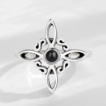 Witche Knot Rings Obsidian Celtic Trinity Knot Ring Pagan Wicca Jewelry