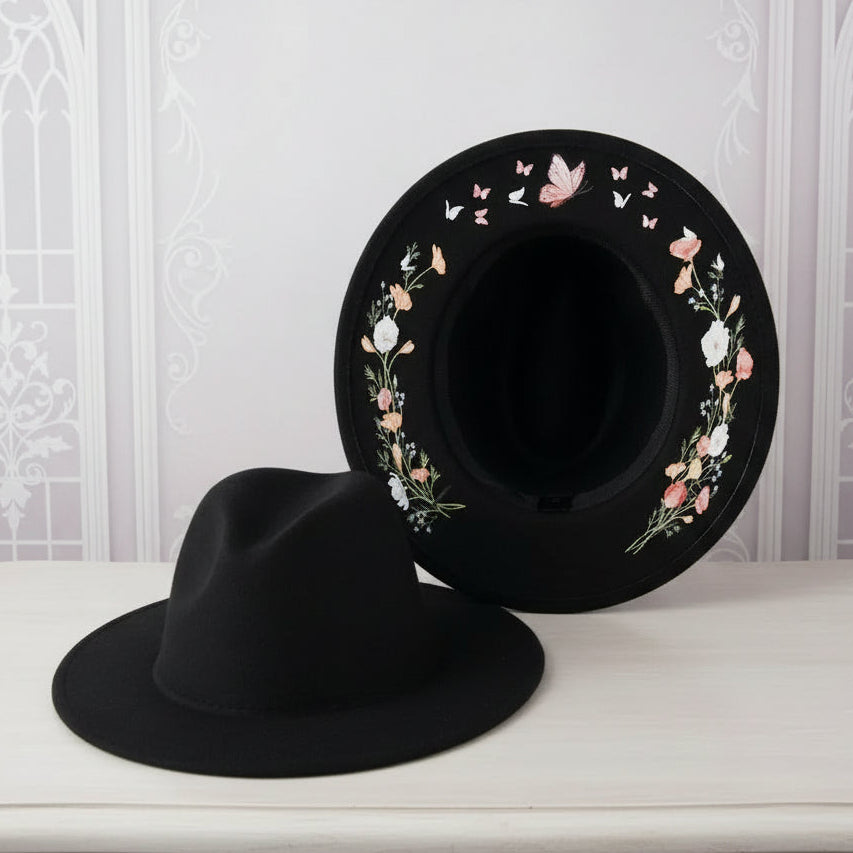 Halloween Dark Gothic Felt Fedoras Black Witch Hats-MoonChildWorld