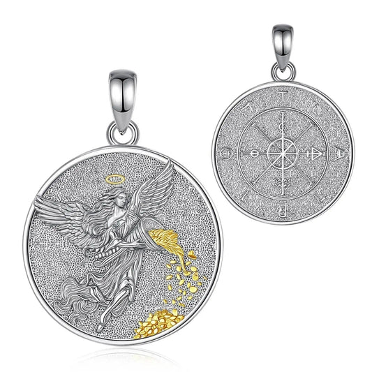 Sterling Silver Goddess of Fortune Necklace Goddess Coin Luck Amulet Mythology Jewelry for Pagan