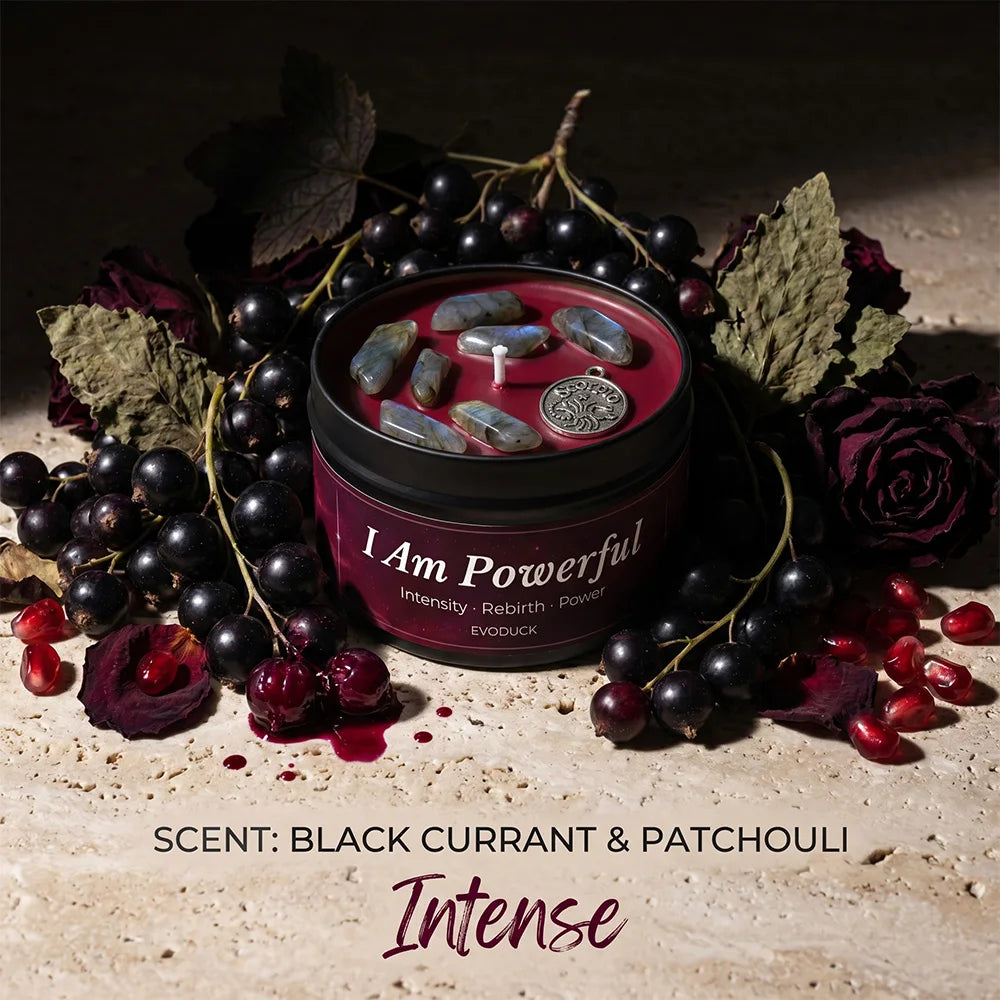 Scorpio Candle I Am Powerful with black currants and dark red roses - Scent Black Currant and Patchouli, Intense