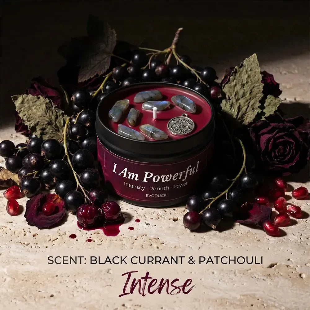 Scorpio Candle I Am Powerful with black currants and dark red roses - Scent Black Currant and Patchouli, Intense