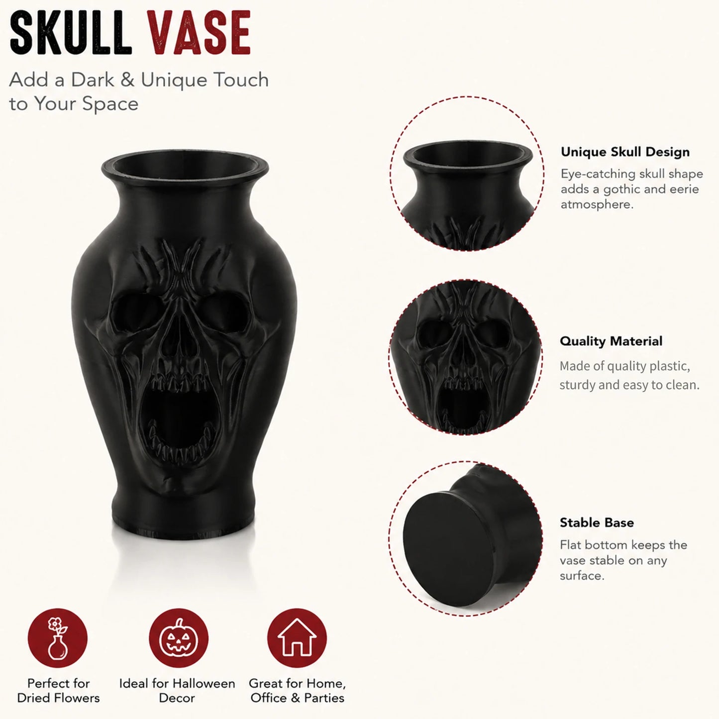 Skull vase – embossed screaming skull detail close-up