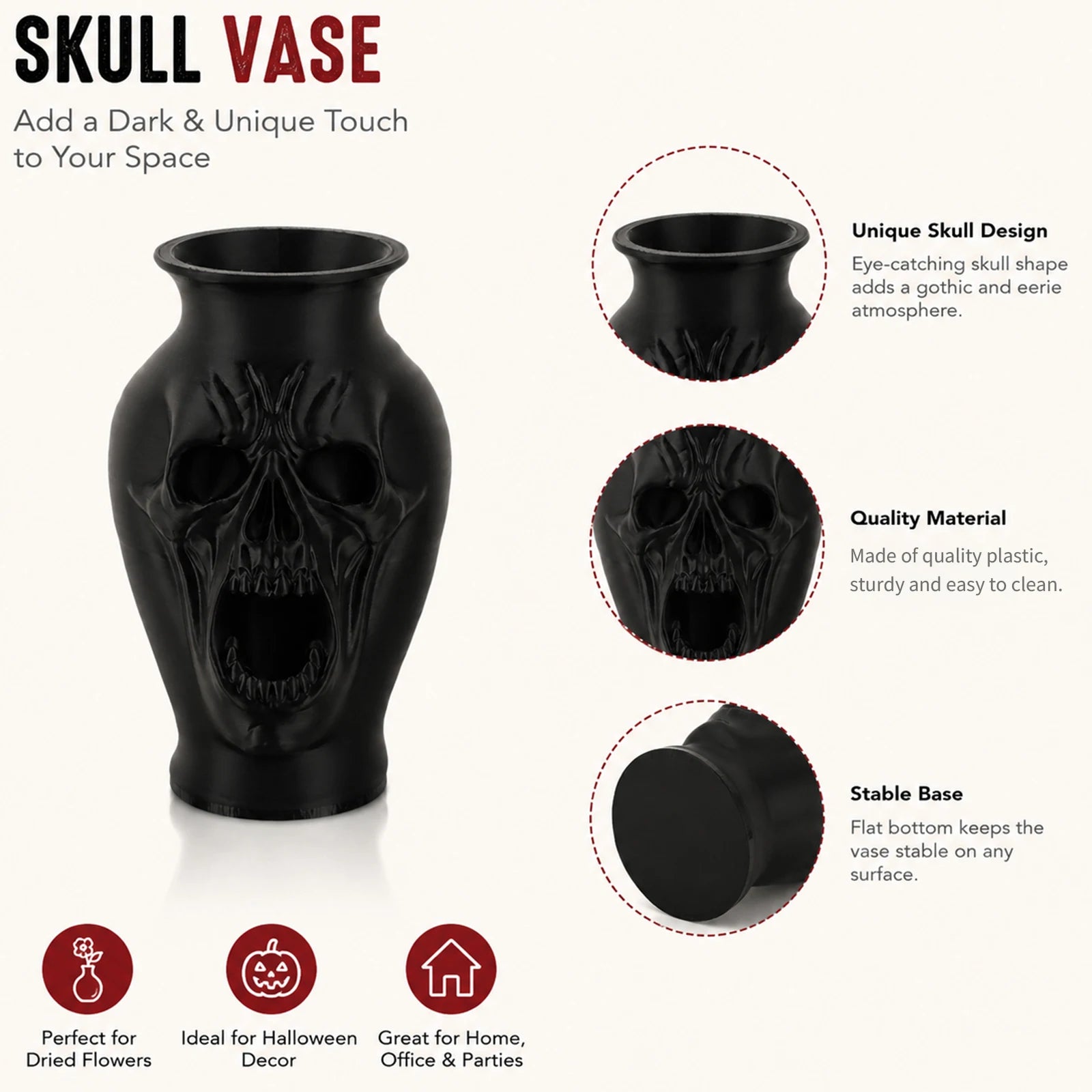 Skull vase – embossed screaming skull detail close-up