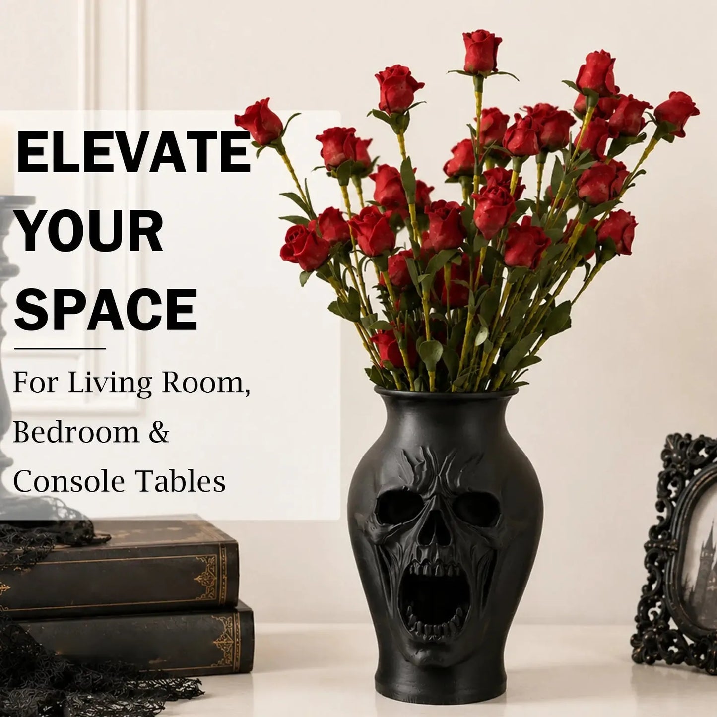 Gothic skull vase – dark flower vessel side view