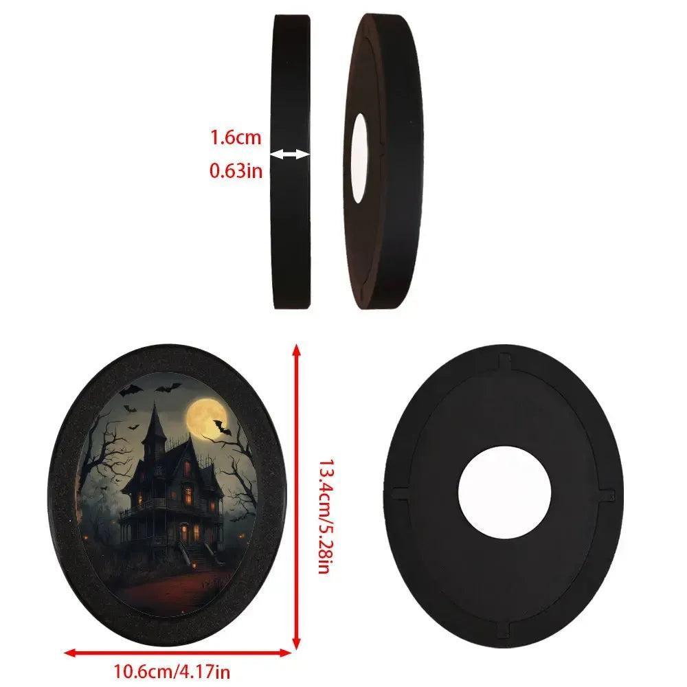 Moon Bats & Haunted House Witch Wooden Oval Frame - Gothic Oval Wall Art - Halloween Wall Decoration-MoonChildWorld