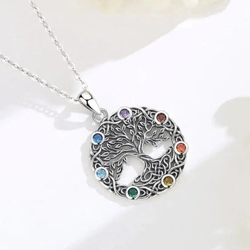 Celtic Pagan Tree of Life Necklace 7 Color Chakra Jewelry