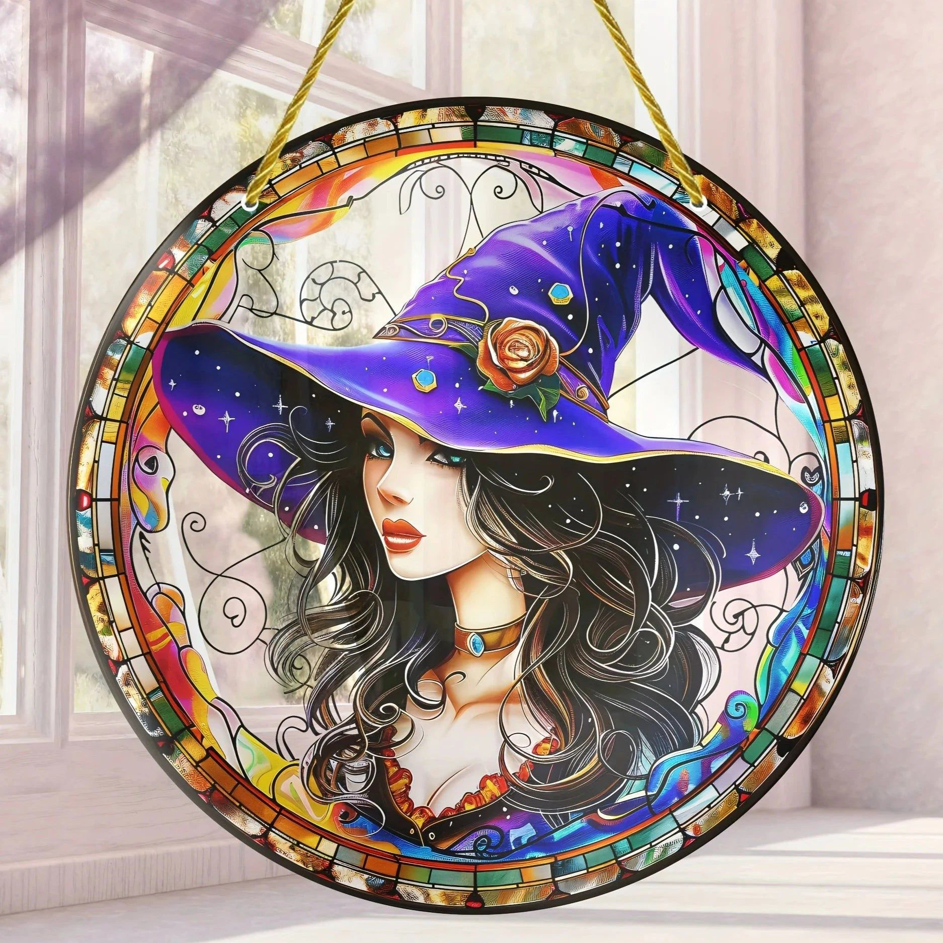 Beautiful Witch Suncatcher Mystic Acrylic Round Sign-MoonChildWorld