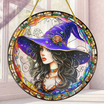 Beautiful Witch Suncatcher Mystic Acrylic Round Sign