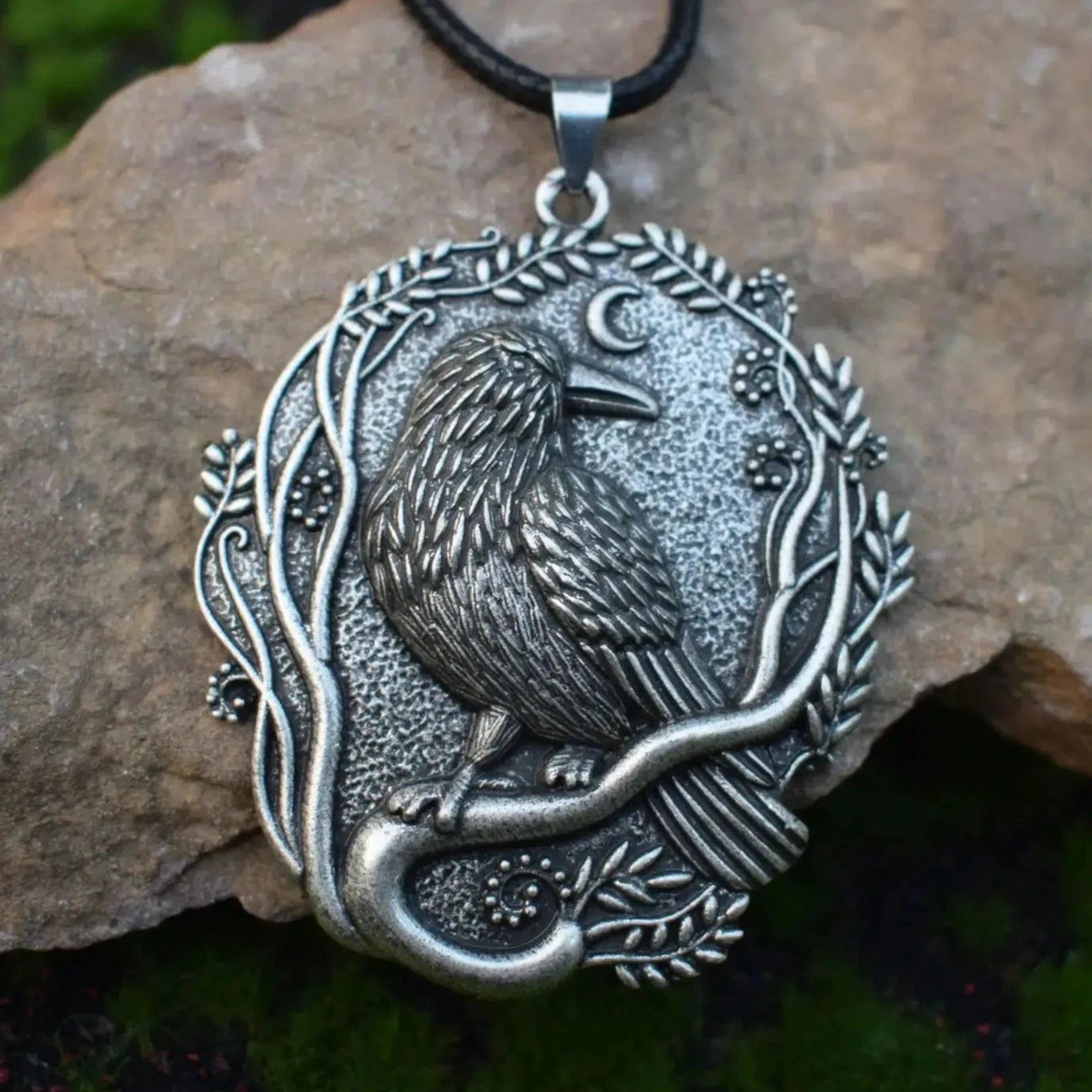 Moon and Dark Crow Necklace Witch Raven Necklace Witchy Jewelry-MoonChildWorld