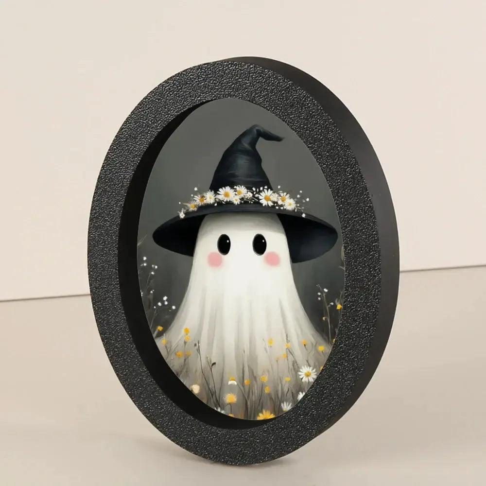 Cute Ghost Witchy Wooden Oval Frame - Gothic Oval Wall Art for Spooky Halloween Home Decor-MoonChildWorld
