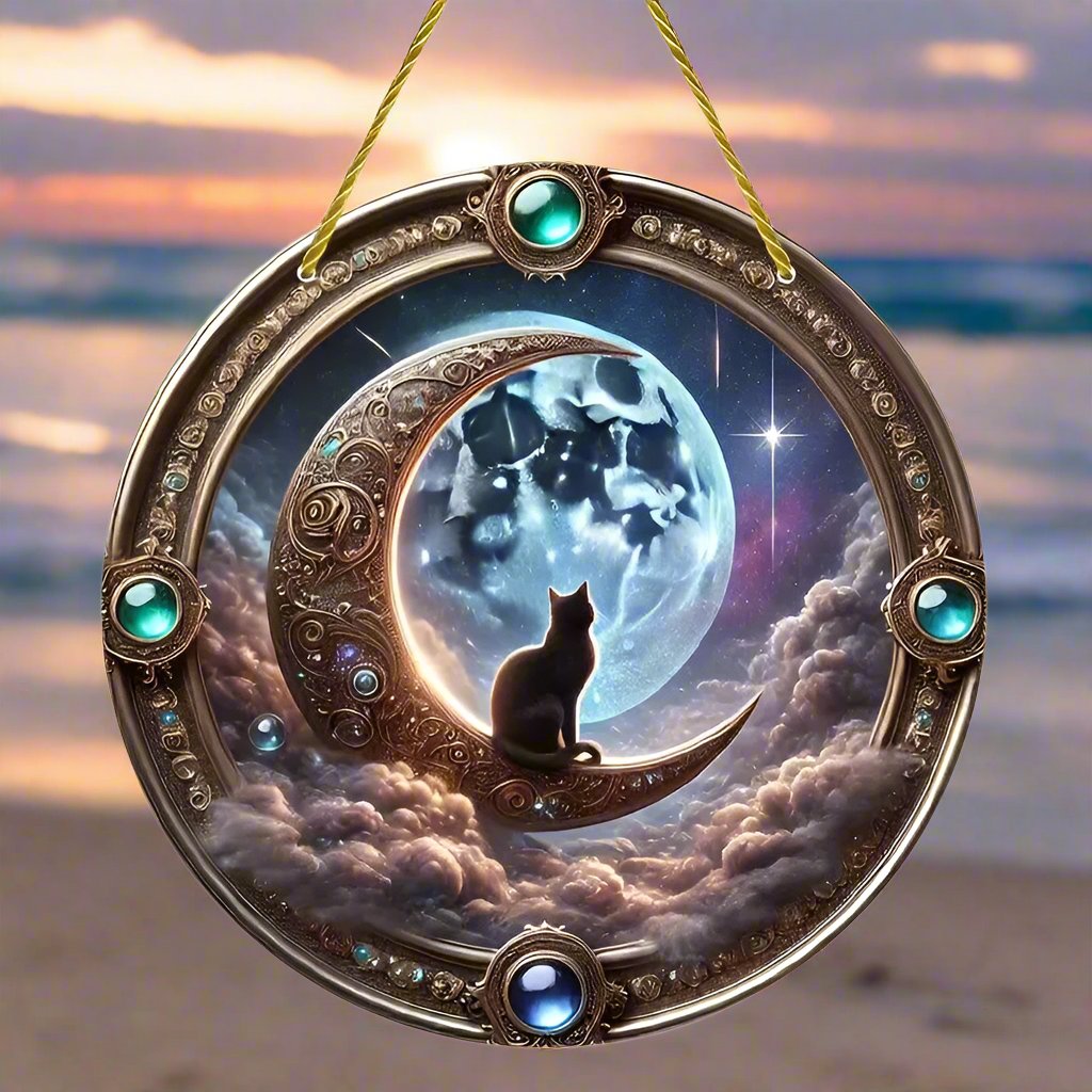 Mystic Cat Suncatcher Moon Cat Hanging Ornament Window Decorations-MoonChildWorld