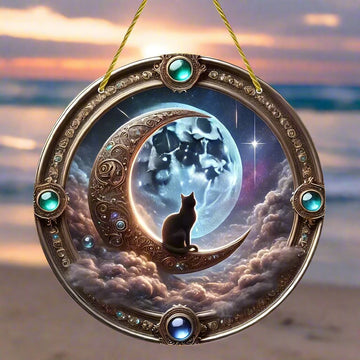 Mystic Cat Suncatcher Moon Cat Hanging Ornament Window Decorations-MoonChildWorld