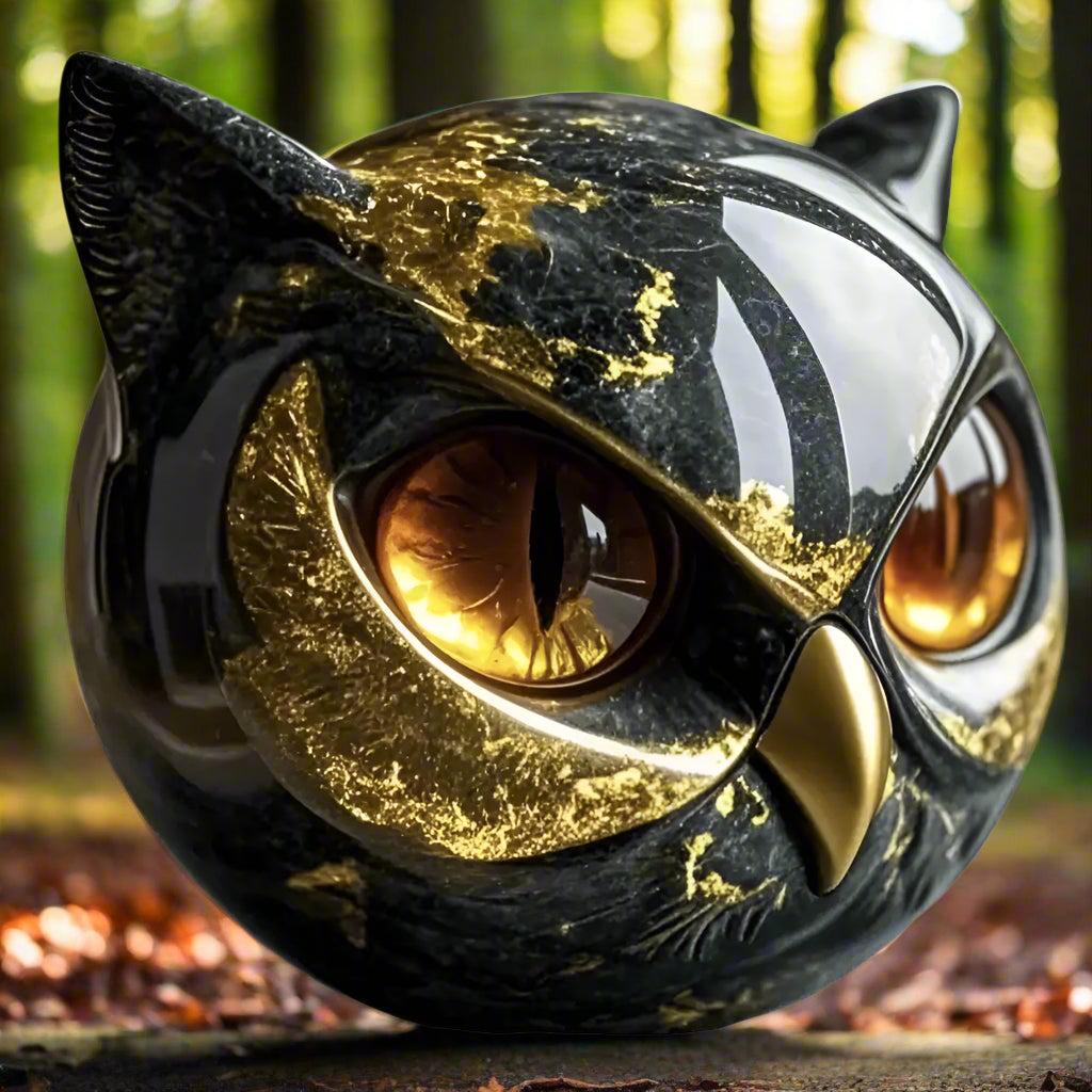 Mystic Owl Sculpture - Resin Owl Figurine with Amber Eyes for Owl Lovers-MoonChildWorld