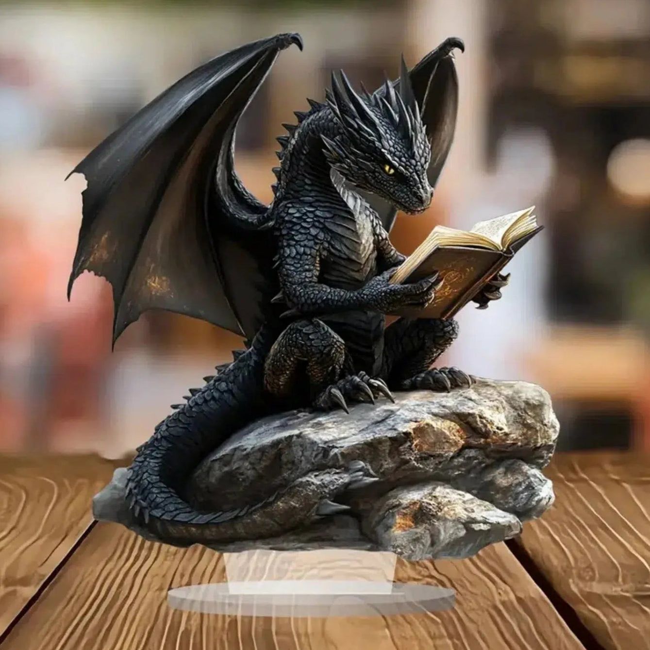 Book and Dragon 2D Flat Acrylic Figurine Dragon Table Ornament Dragon Desk Decor-MoonChildWorld