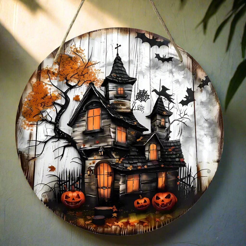 Gothic Haunted House Wooden Sign Witchy Hanging Sign for Halloween-MoonChildWorld