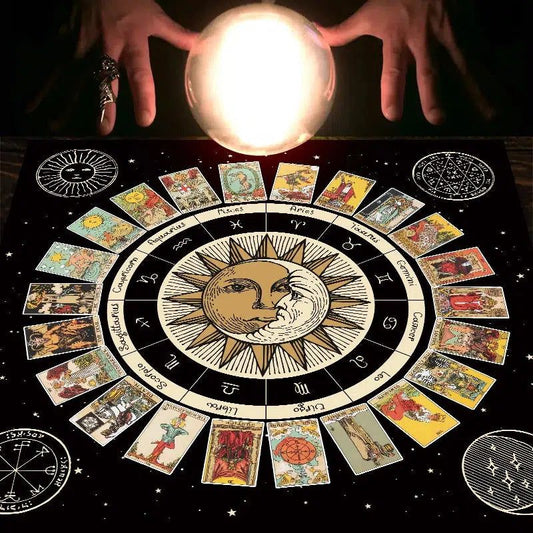 Wicca Tarot Card Tablecloth Pagan Altar Cloth Wheel of the Zodiac Astrology Tablecloth