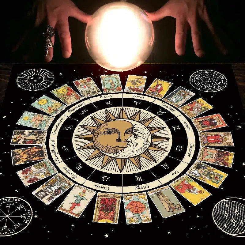 Wicca Tarot Card Tablecloth Pagan Altar Cloth Wheel of the Zodiac Astrology Tablecloth-MoonChildWorld