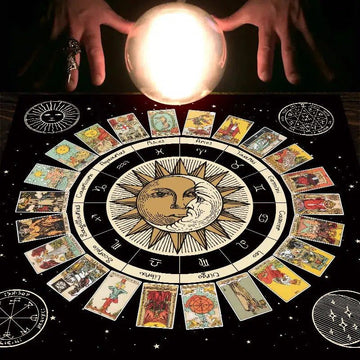 Wicca Tarot Card Tablecloth Pagan Altar Cloth Wheel of the Zodiac Astrology Tablecloth-MoonChildWorld