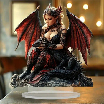 Fairy Elf & Dragon 2D Flat Acrylic Table Ornament Pagan Elves Desk Ornament Wicca Home Decor