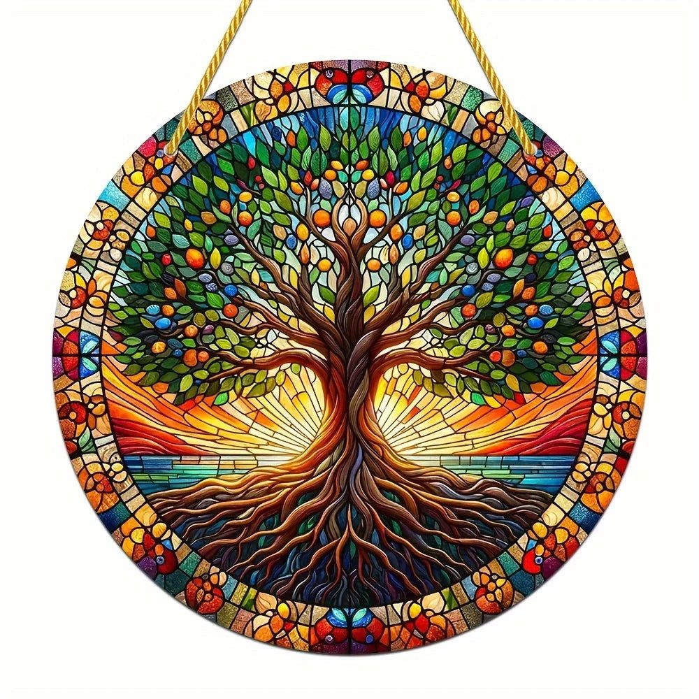 Tree of life Suncatcher Pagan Acrylic Round Sign Wicca Wall Hanging-MoonChildWorld