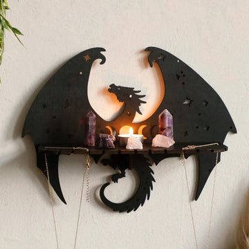 Dragon Black Raven Wooden Wall Shelf Gothic Crystal Display Shelf Witchy Room Decoration-MoonChildWorld