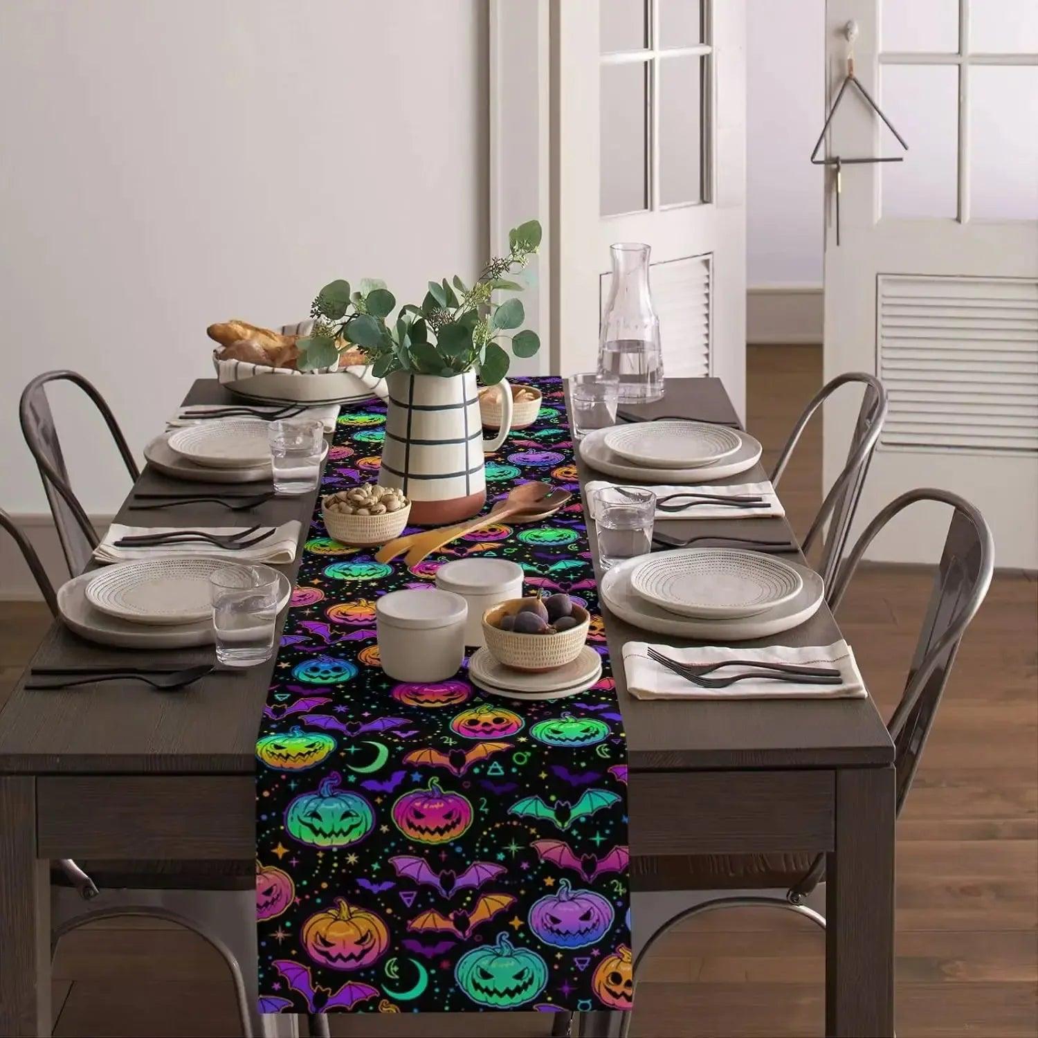 Halloween Table Runner - Spooky Pumpkin Moon Table Runner for Gothic & Witchy Home Decor-MoonChildWorld