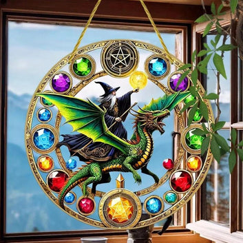 Wizard on Dragon Suncatcher Magic Witch Window Decor