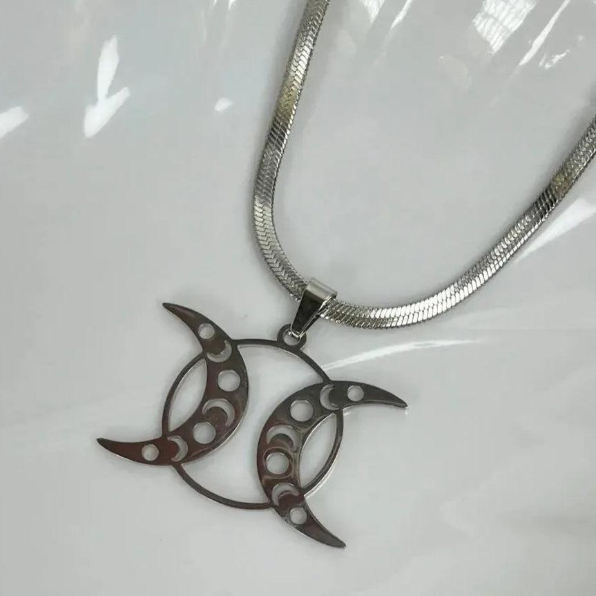 Wicca Triple Moon Necklace - Crescent Moon and Moon Phases Necklace-MoonChildWorld