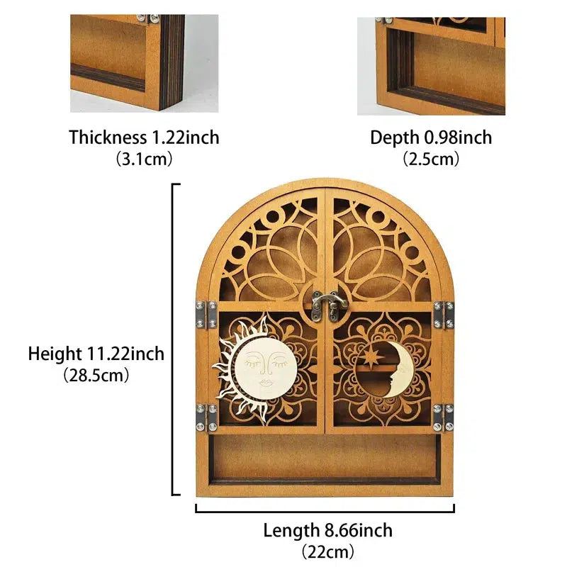 Sun and Moon Shelf Wicca Pagan Wooden Crystal Cabinet-MoonChildWorld