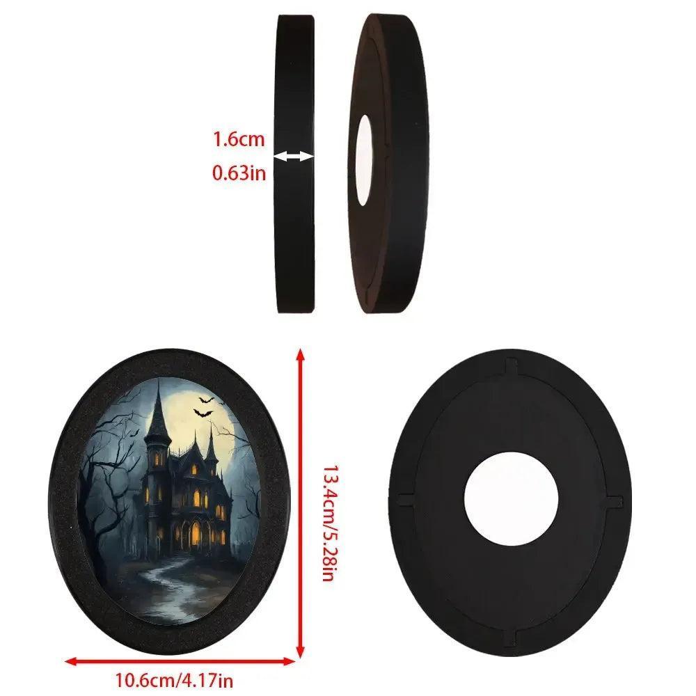 Gothic Castle Wooden Oval Frame - Spooky Oval Wall Art - Halloween Wall Decoration-MoonChildWorld