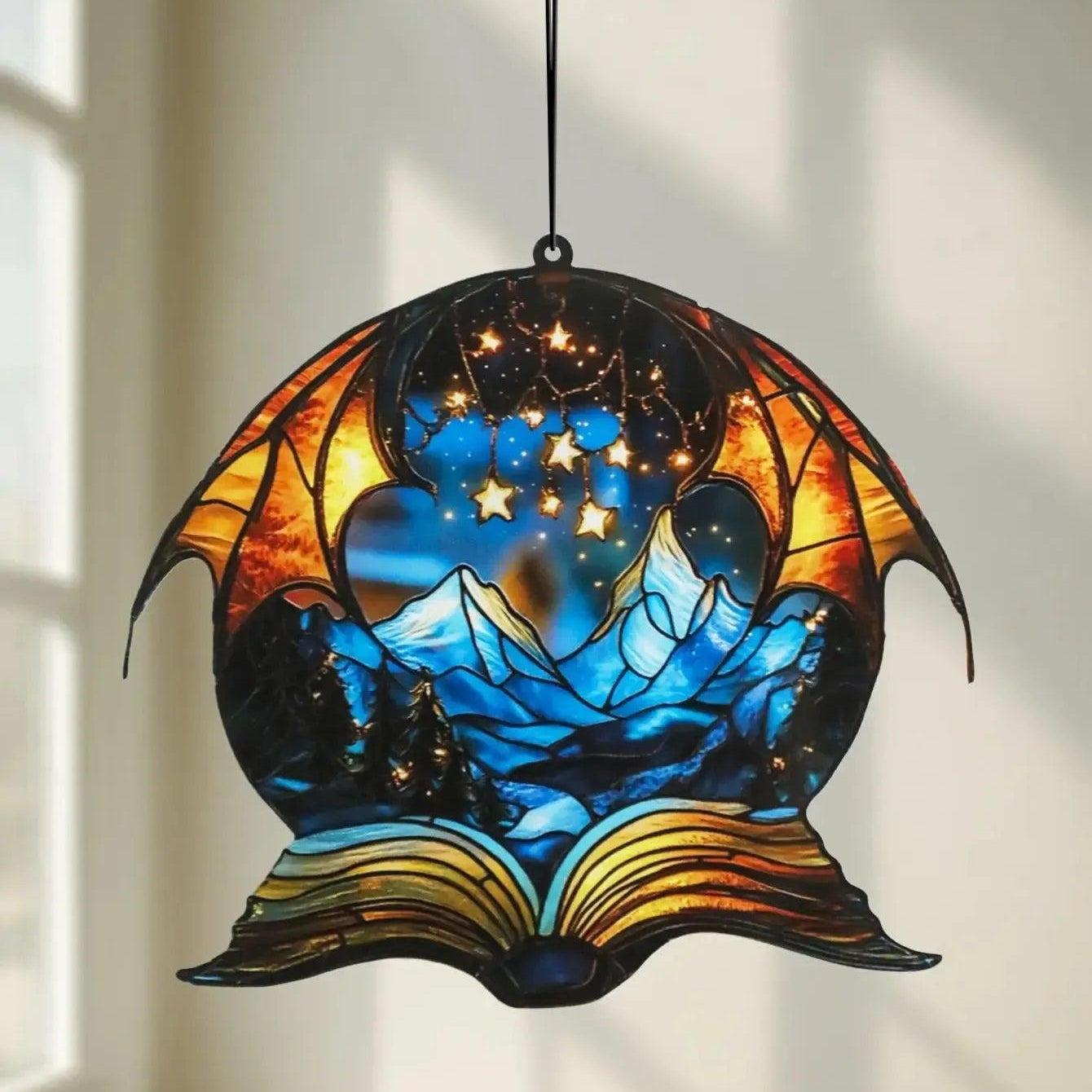 Acrylic Dragon Wing Wall Hanging - Fantasy Mountain & Starry Sky Acrylic Suncatcher-MoonChildWorld