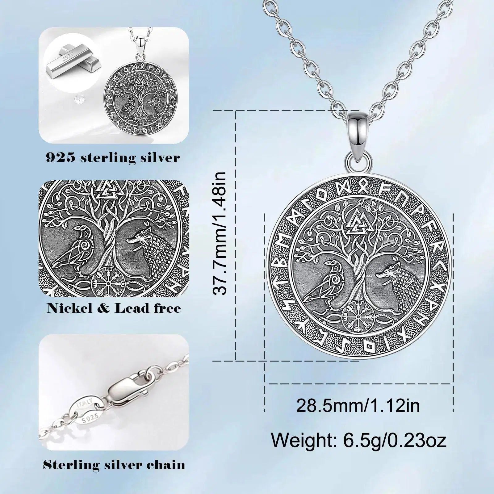 Viking Wolf Crow Necklace Compass Tree of Life Runes Pagan Jewelry-MoonChildWorld