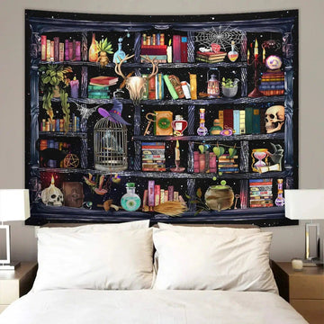 Retro plant mysterious bookshelf gothic tapestry-MoonChildWorld