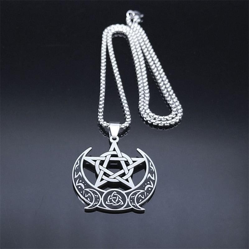 Witch Knot Pentacle Triple Moon Necklace Wicca Jewelry-MoonChildWorld