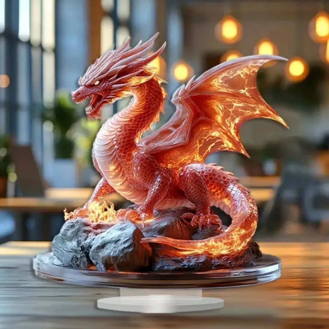 Fire Dragon 2D Flat Acrylic Figurine Dragon Table Ornament Dragon Desk Decor-MoonChildWorld