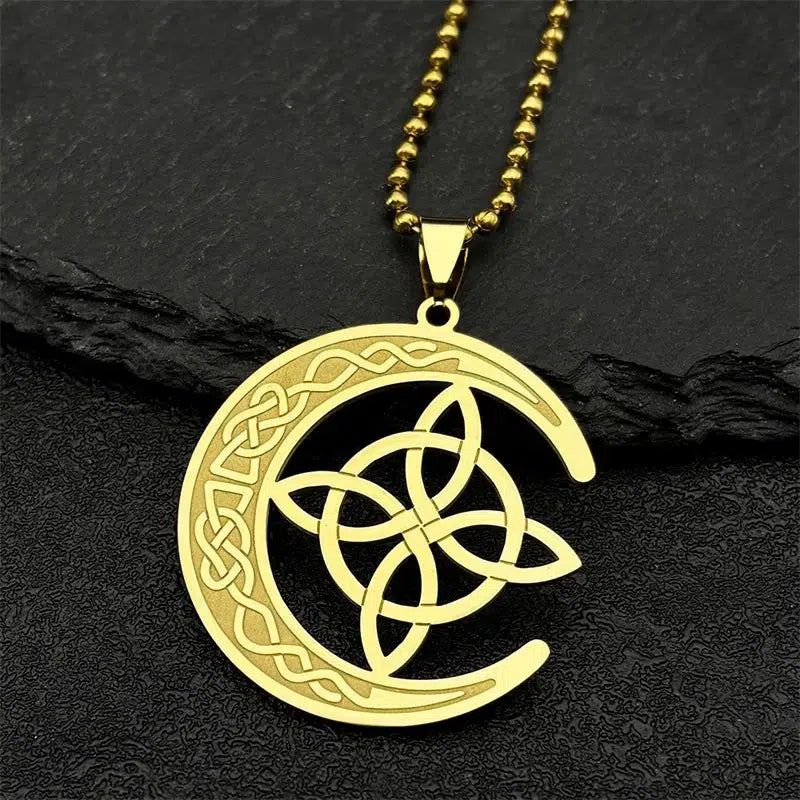 Crescent Moon Witch Knot Necklace Celtic Knot Jewelry-MoonChildWorld