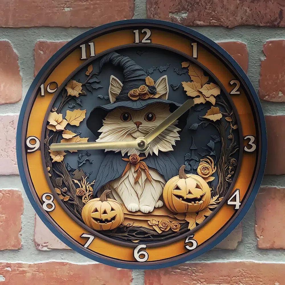 Witchy Cat Wall Clock - Halloween Wall Clock for Witch Home Decor-MoonChildWorld