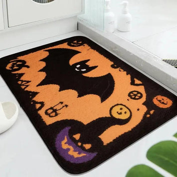 Witchy Welcome Mat Gothic Halloween Decor with Cute Ghost, Spooky Pumpkin
