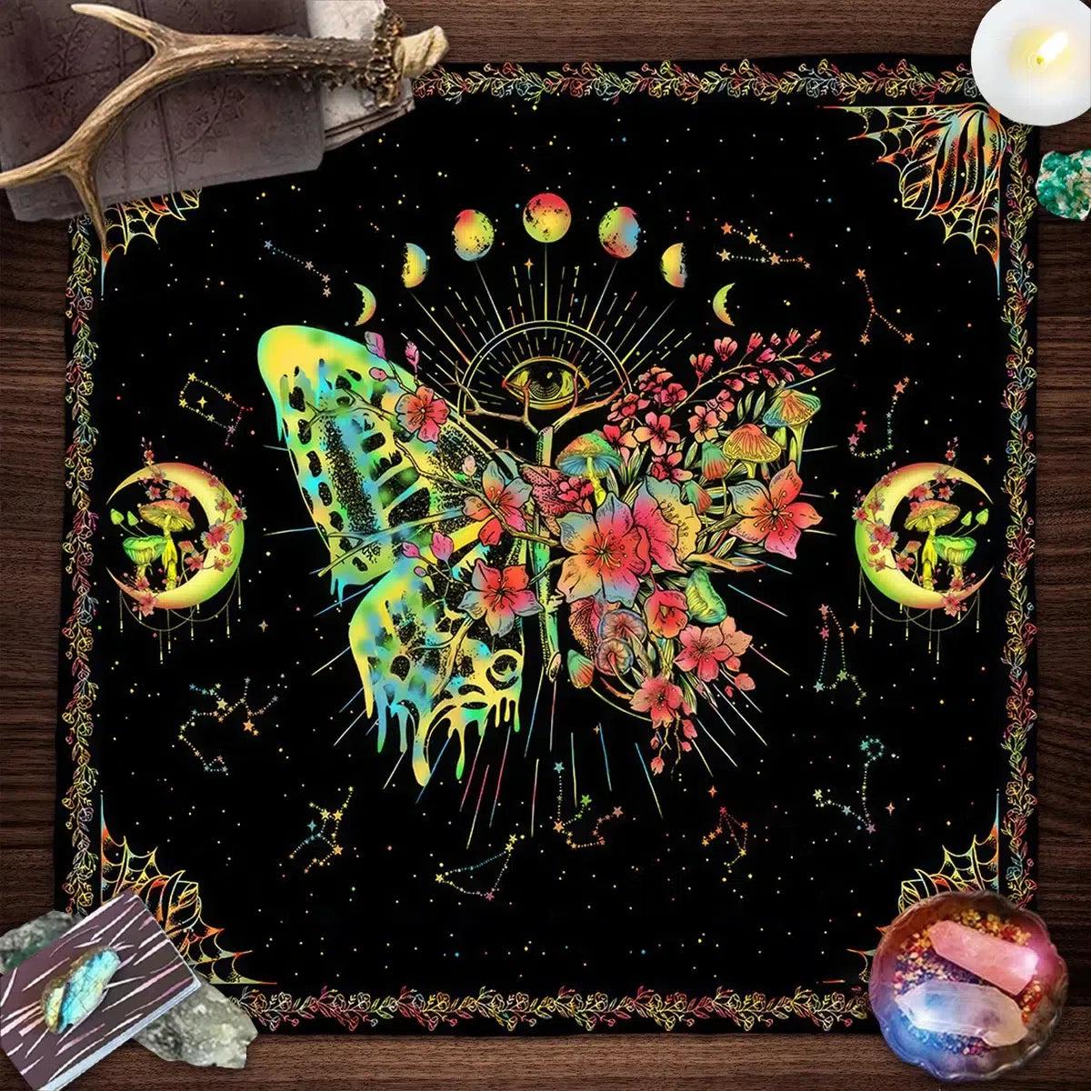 Butterfly Tarot Card Tablecloth Moon Divination Wicca Altar Cloth For Spread Tarot Reading-MoonChildWorld